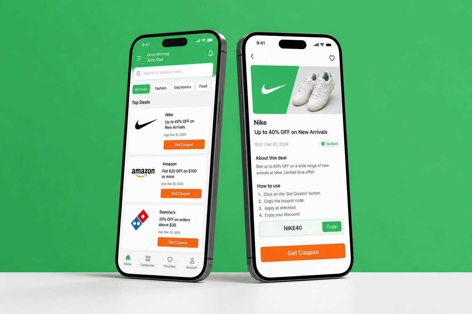 OmanDeals app preview on two smartphones